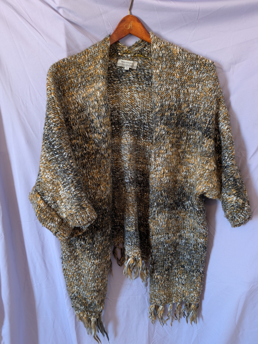 World Market Multicolor Open-Front Fringe Knit Cardigan